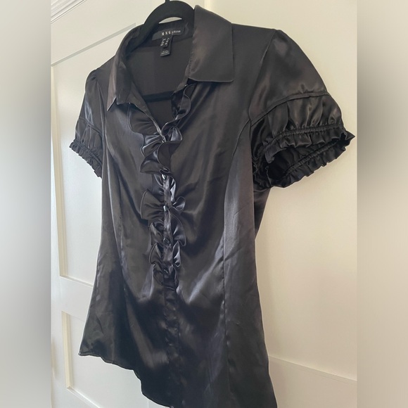 MNG by Mango half button down satiny top - Picture 4 of 6